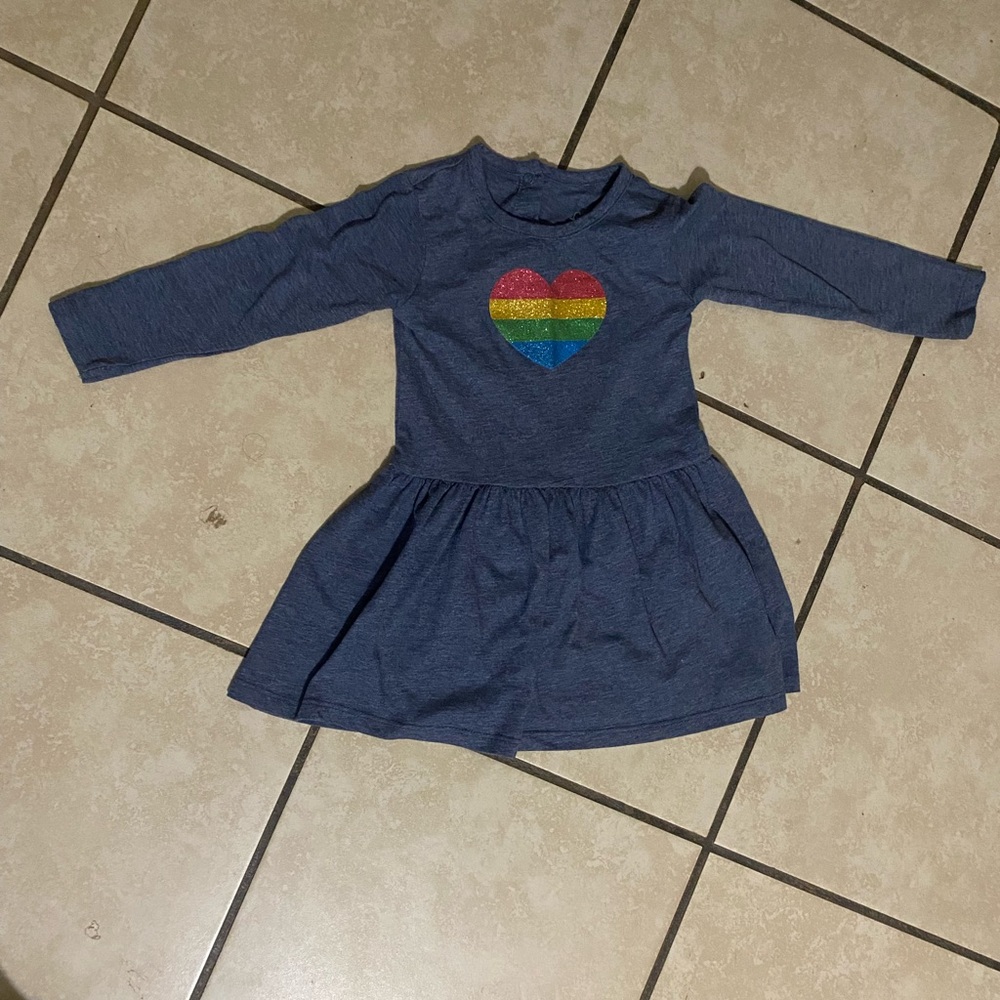 Blue Kids Dress with Rainbow Heart